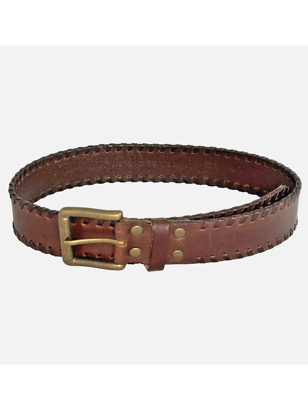 Banana Republic Brown Leather Belt Whipstitch Edge Solid Brass Buckle Sz 30 EUC